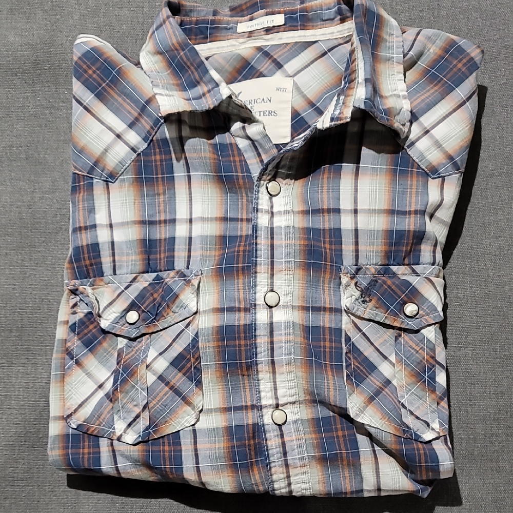 American Eagle Outfitters Men's Blue Plaid Shirt men's Size L